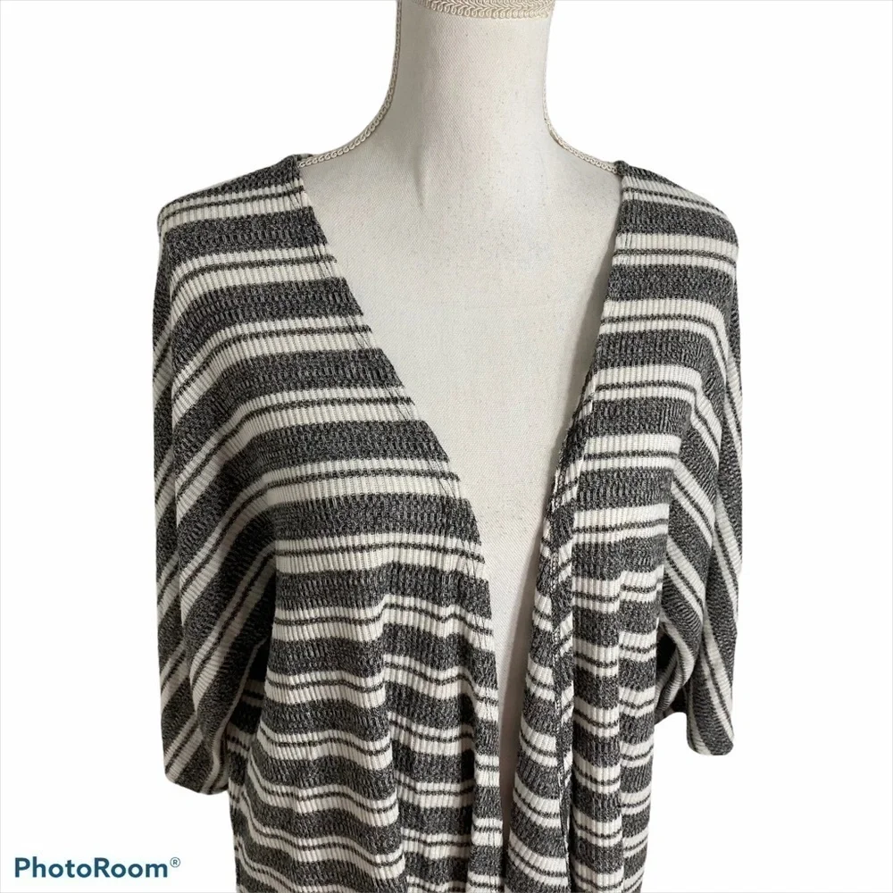 Lularoe Gray White Striped Cardigan Small